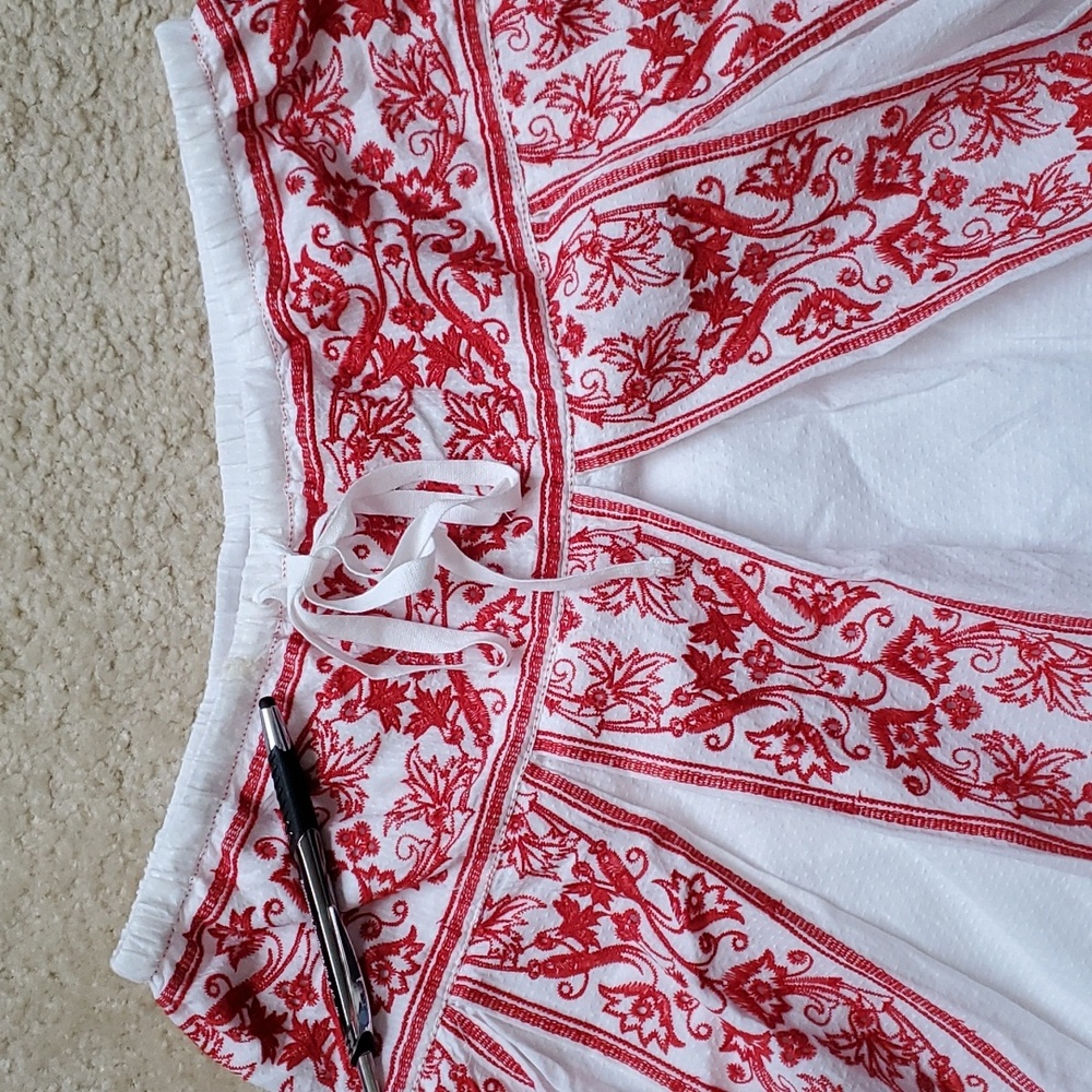 Sophie Max Red White Embroidered Floral Cotton Skirt - Picture 8 of 11
